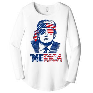 Cool Trump US American Flag Happy 4th Of July Funny Merica Women's Perfect Tri Tunic Long Sleeve Shirt