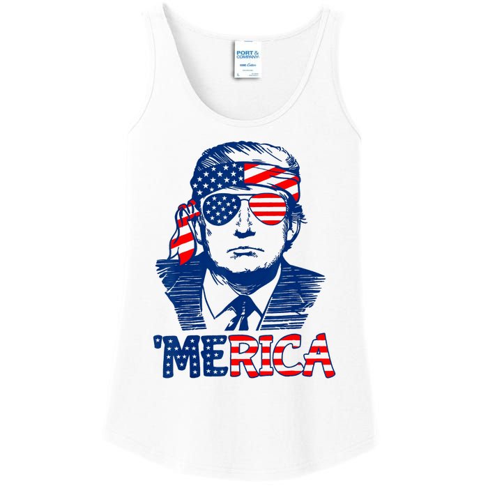 Cool Trump US American Flag Happy 4th Of July Funny Merica Ladies Essential Tank