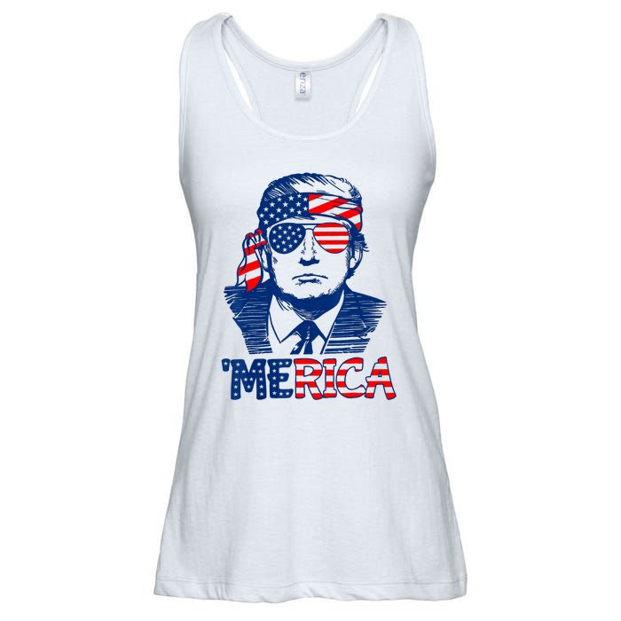 Cool Trump US American Flag Happy 4th Of July Funny Merica Ladies Essential Flowy Tank