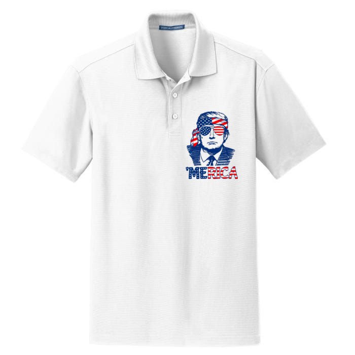 Cool Trump US American Flag Happy 4th Of July Funny Merica Dry Zone Grid Polo