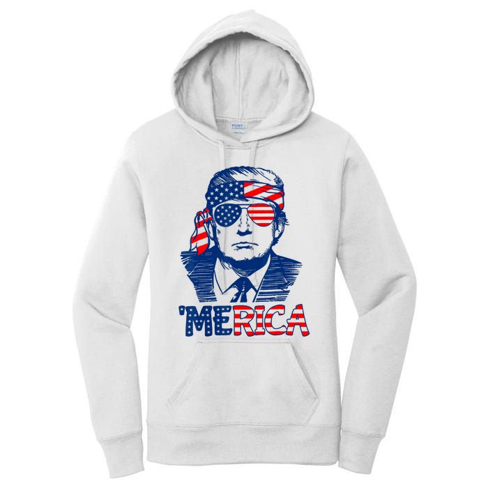 Cool Trump US American Flag Happy 4th Of July Funny Merica Women's Pullover Hoodie