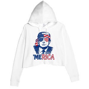 Cool Trump US American Flag Happy 4th Of July Funny Merica Crop Fleece Hoodie