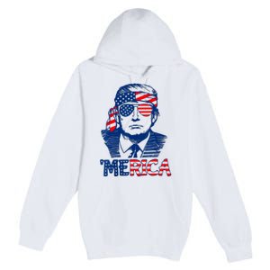 Cool Trump US American Flag Happy 4th Of July Funny Merica Premium Pullover Hoodie