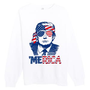 Cool Trump US American Flag Happy 4th Of July Funny Merica Premium Crewneck Sweatshirt