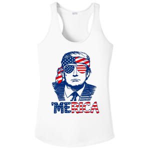 Cool Trump US American Flag Happy 4th Of July Funny Merica Ladies PosiCharge Competitor Racerback Tank