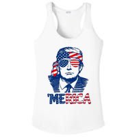 Cool Trump US American Flag Happy 4th Of July Funny Merica Ladies PosiCharge Competitor Racerback Tank