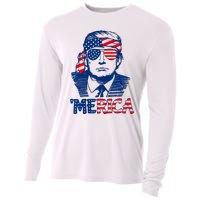 Cool Trump US American Flag Happy 4th Of July Funny Merica Cooling Performance Long Sleeve Crew