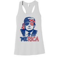 Cool Trump US American Flag Happy 4th Of July Funny Merica Women's Racerback Tank