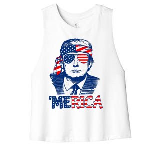 Cool Trump US American Flag Happy 4th Of July Funny Merica Women's Racerback Cropped Tank