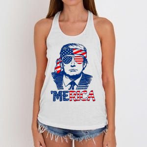 Cool Trump US American Flag Happy 4th Of July Funny Merica Women's Knotted Racerback Tank