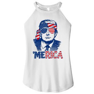 Cool Trump US American Flag Happy 4th Of July Funny Merica Women's Perfect Tri Rocker Tank