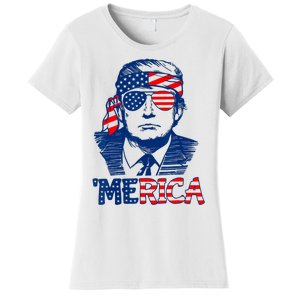 Cool Trump US American Flag Happy 4th Of July Funny Merica Women's T-Shirt