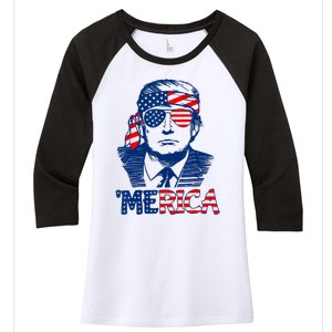 Cool Trump US American Flag Happy 4th Of July Funny Merica Women's Tri-Blend 3/4-Sleeve Raglan Shirt