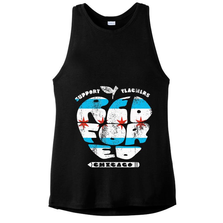 Chicago Teachers Union Vintage Apple Flag Red For Ed Ladies PosiCharge Tri-Blend Wicking Tank