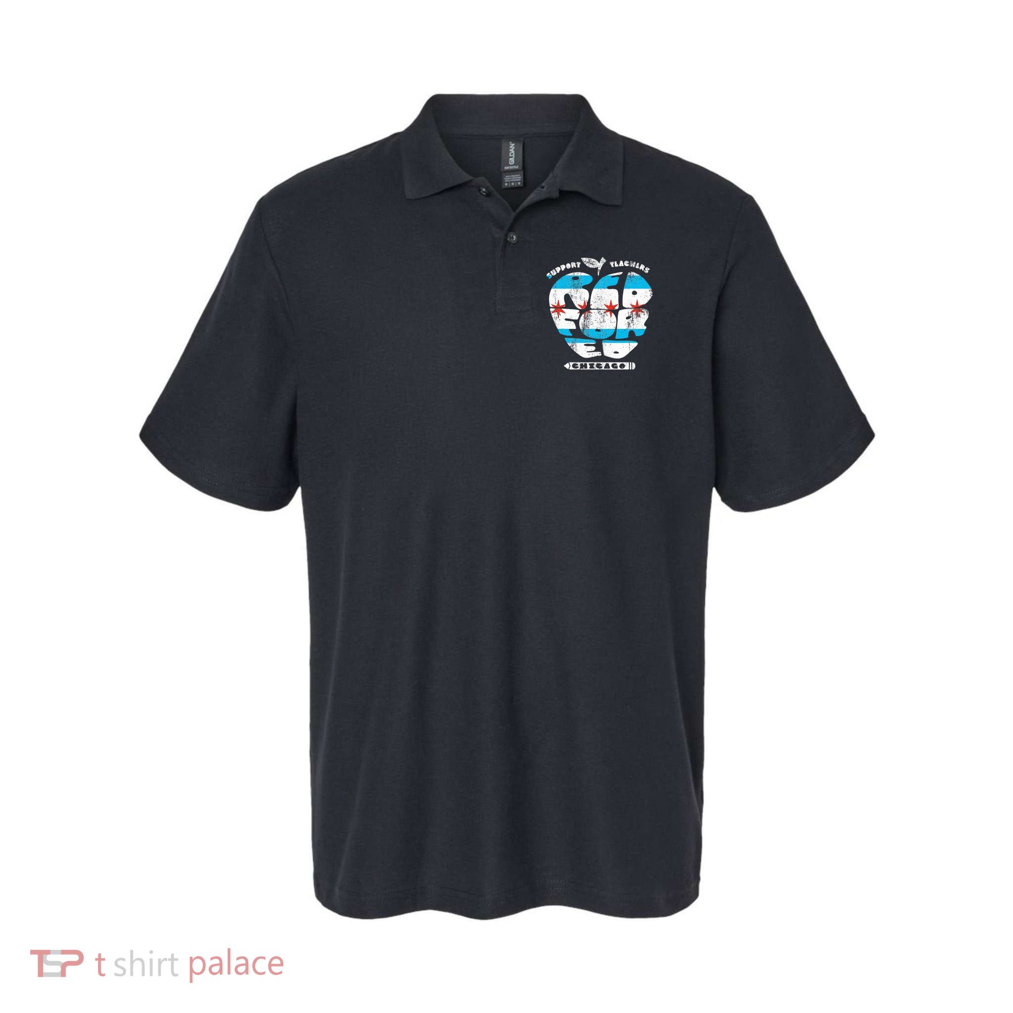 Chicago Teachers Union Vintage Apple Flag Red For Ed Polo