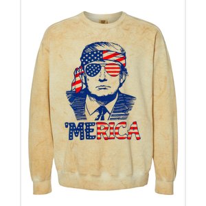 Cool Trump US American Flag Happy 4th Of July Funny Merica  Colorblast Crewneck Sweatshirt