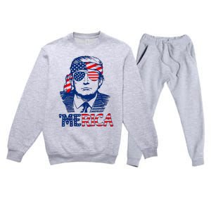 Cool Trump US American Flag Happy 4th Of July Funny Merica  Premium Crewneck Sweatsuit Set