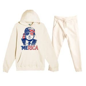 Cool Trump US American Flag Happy 4th Of July Funny Merica  Premium Hooded Sweatsuit Set