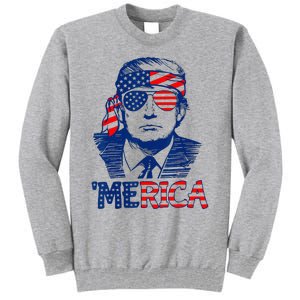 Cool Trump US American Flag Happy 4th Of July Funny Merica  Tall Sweatshirt