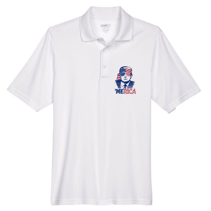 Cool Trump US American Flag Happy 4th Of July Funny Merica  Men's Origin Performance Pique Polo