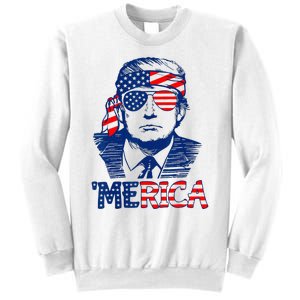 Cool Trump US American Flag Happy 4th Of July Funny Merica  Sweatshirt