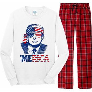 Cool Trump US American Flag Happy 4th Of July Funny Merica  Long Sleeve Pajama Set