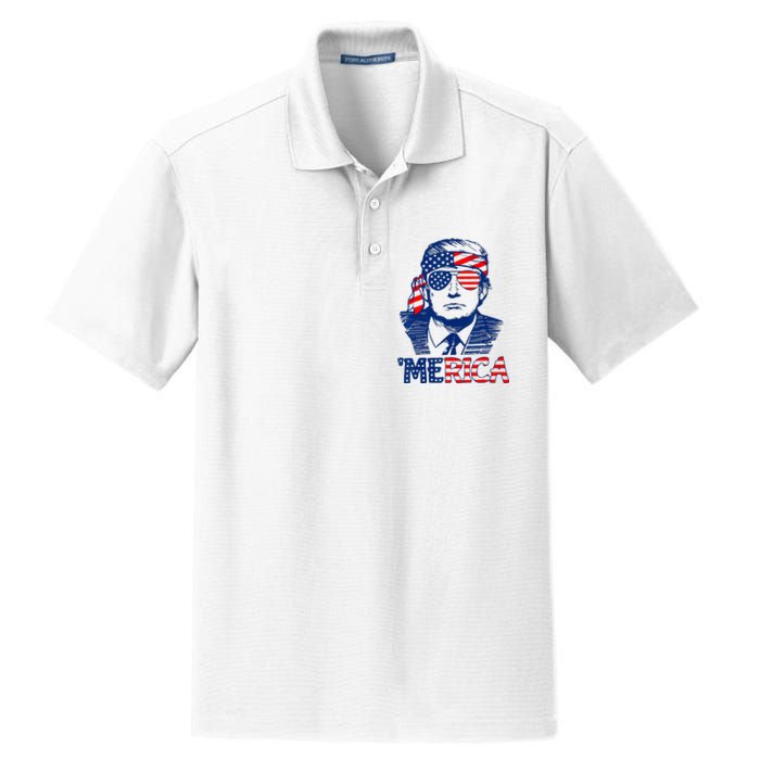 Cool Trump US American Flag Happy 4th Of July Funny Merica  Dry Zone Grid Polo