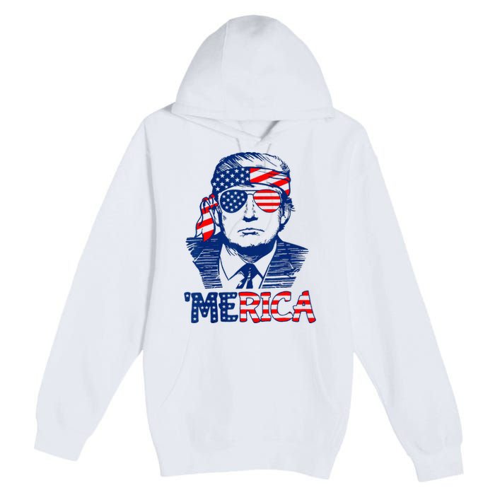 Cool Trump US American Flag Happy 4th Of July Funny Merica  Premium Pullover Hoodie