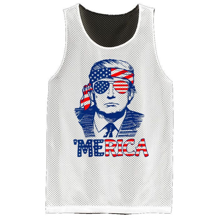 Cool Trump US American Flag Happy 4th Of July Funny Merica  Mesh Reversible Basketball Jersey Tank