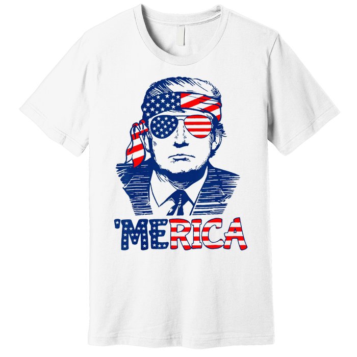 Cool Trump US American Flag Happy 4th Of July Funny Merica  Premium T-Shirt