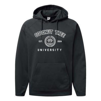 Coconut Tree University Coconut Tree Kamala Harris Meme Performance Fleece Hoodie