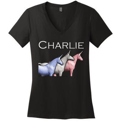 Charlie The Unicorns Shun Raglan Baseball Women's V-Neck T-Shirt