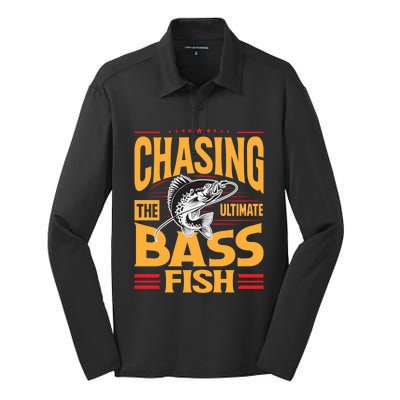 Chasing The Ultimate Bass Fish Funny Gift Silk Touch Performance Long Sleeve Polo