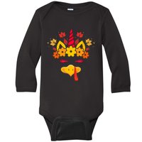 Cute Turkey Unicorn Face Girls Funny Thanksgiving Autumn Baby Long Sleeve Bodysuit