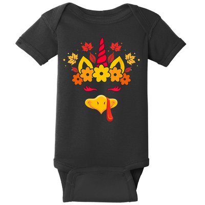 Cute Turkey Unicorn Face Girls Funny Thanksgiving Autumn Baby Bodysuit