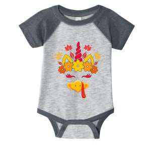 Cute Turkey Unicorn Face Girls Funny Thanksgiving Autumn Infant Baby Jersey Bodysuit