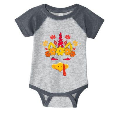 Cute Turkey Unicorn Face Girls Funny Thanksgiving Autumn Infant Baby Jersey Bodysuit