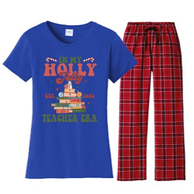 Christmas Teacher Vibes In My Holly Xmas Jolly Teacher Era Cool Gift Women's Flannel Pajama Set