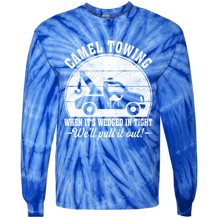 Camel Towing Vintage Tow Truck Funny Saying Adult Humor Gift Tie-Dye Long Sleeve Shirt