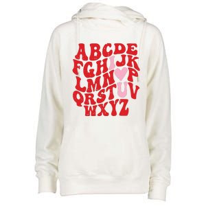 Cute Teacher Valentine Teacher Alphabet Womens Funnel Neck Pullover Hood