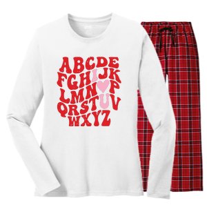 Cute Teacher Valentine Teacher Alphabet Women's Long Sleeve Flannel Pajama Set 