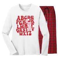 Cute Teacher Valentine Teacher Alphabet Women's Long Sleeve Flannel Pajama Set 