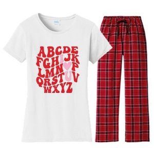 Cute Teacher Valentine Teacher Alphabet Women's Flannel Pajama Set