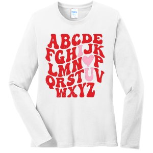 Cute Teacher Valentine Teacher Alphabet Ladies Long Sleeve Shirt