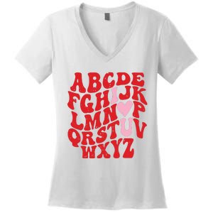 Cute Teacher Valentine Teacher Alphabet Women's V-Neck T-Shirt