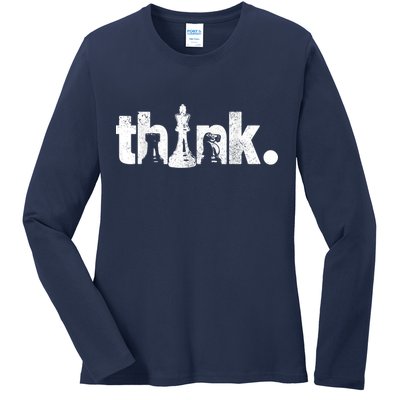 Chess Think Vintage Chess Master Club Chess Player Ladies Long Sleeve Shirt