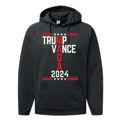 Classic Trump Vance 2024 Retro Stripe Trump Jd Vance Maga Performance Fleece Hoodie