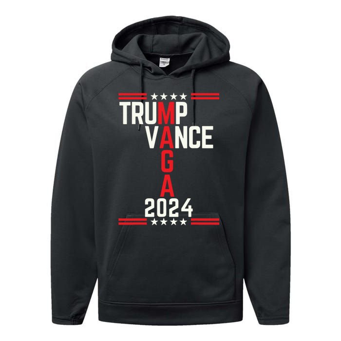 Classic Trump Vance 2024 Retro Stripe Trump Jd Vance Maga Performance Fleece Hoodie