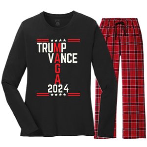 Classic Trump Vance 2024 Retro Stripe Trump Jd Vance Maga Women's Long Sleeve Flannel Pajama Set 