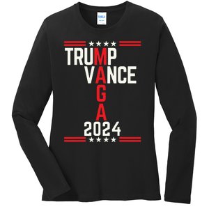 Classic Trump Vance 2024 Retro Stripe Trump Jd Vance Maga Ladies Long Sleeve Shirt